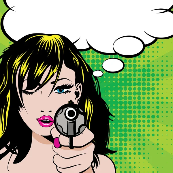Pop Art kobieta z pistoletu — Wektor stockowy
