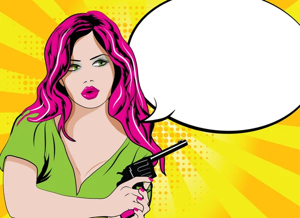 Pop Art Mujer con pistola — Vector de stock