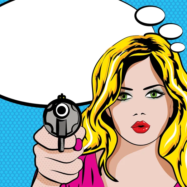 Pop Art Mulher com pistola — Vetor de Stock