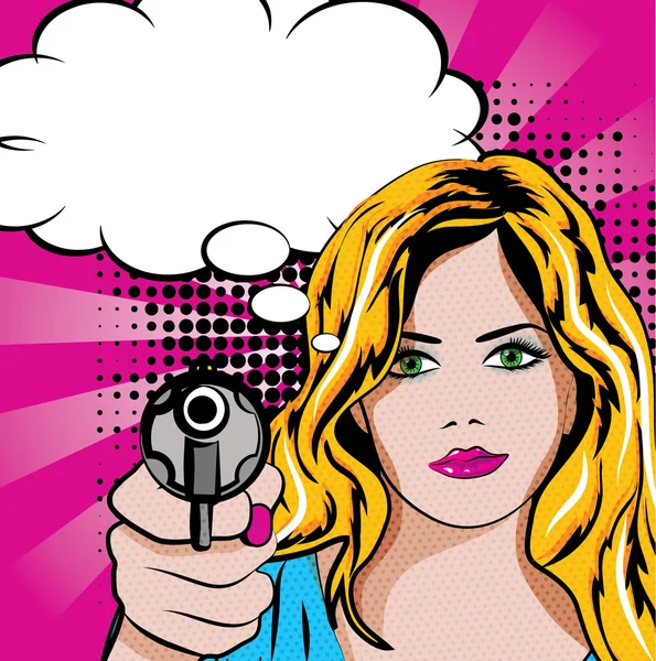 Pop Art Mujer con pistola — Vector de stock