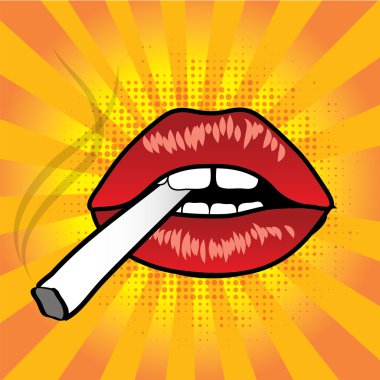 Pop Art dudakları ile sigara. 