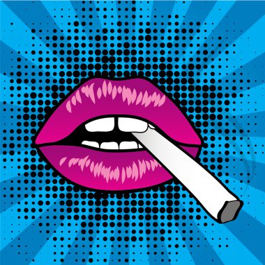 Pop Art dudakları ile sigara. 