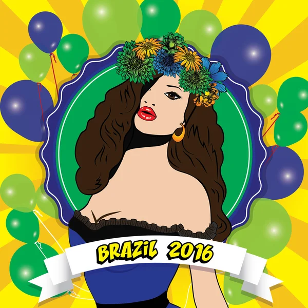 Brasil 2016. Mulher Pop Art —  Vetores de Stock