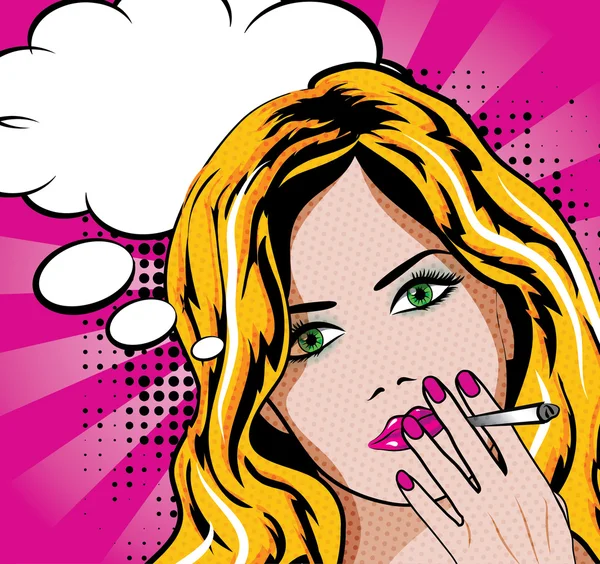 Pop Art Mulher com cigarro . —  Vetores de Stock