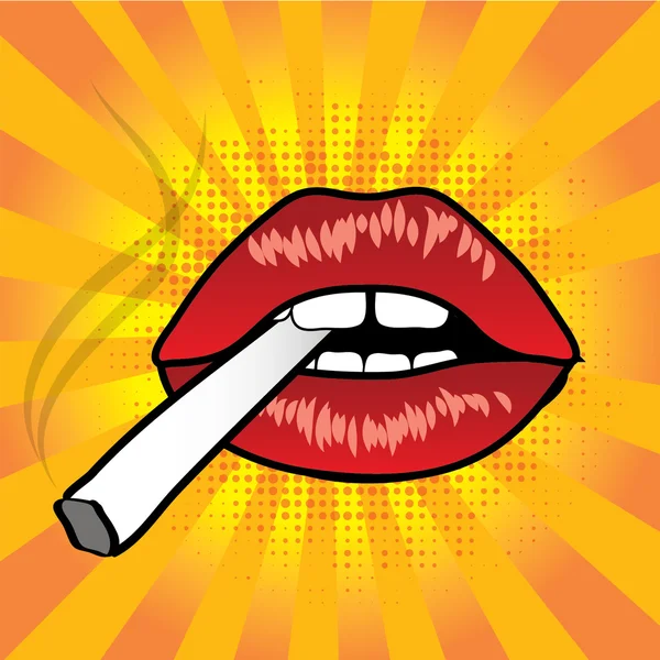 Labbra pop art con sigaretta . — Vettoriale Stock