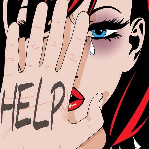 Pop Art gråtande kvinna - hjälp! — Stock vektor
