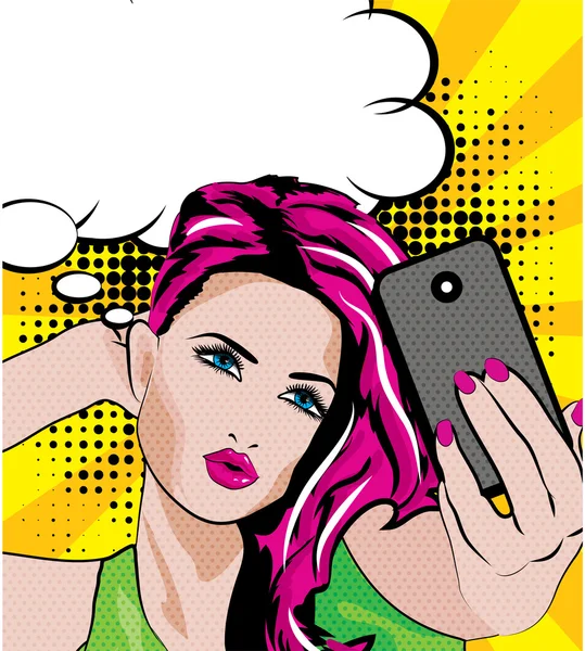 Pop art femme prendre selfie — Image vectorielle