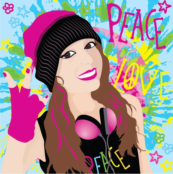 Peace & Love girl — Stock Vector