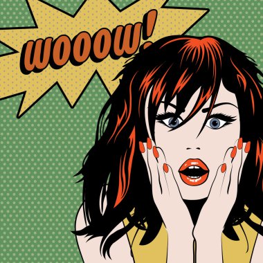 Pop Art kadın Wow işareti.