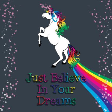 Motivasyon kartı. Unicorn bir gökkuşağı ile