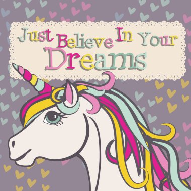 Motivasyon kartı. Unicorn bir gökkuşağı ile