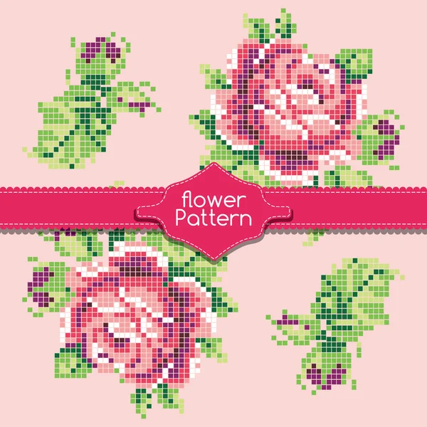 Pixel Blumen Ornament. — Stockvektor