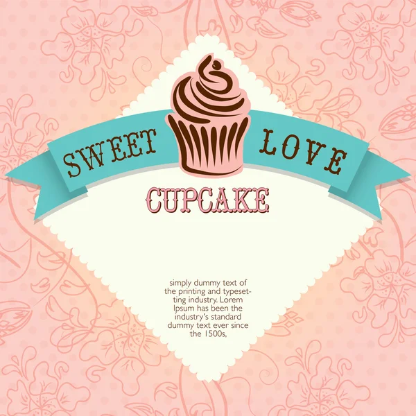 Pékség, édes szerelem Cupcake kártya — Stock Vector