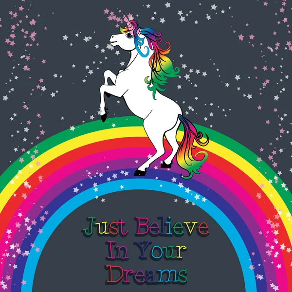 Tarjeta de motivación. Unicornio con arco iris — Archivo Imágenes Vectoriales