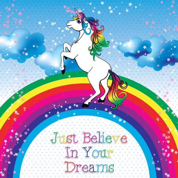 Motivation card. Unicorn with a rainbow — Stock Vector