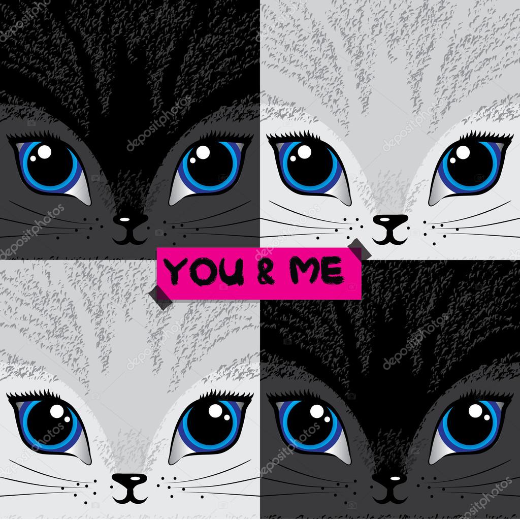 You & Me. Meow - sketch concept - vector illustration. Cat animal.