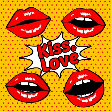 Öp ve Pop Art seksi ıslak kırmızı dudaklar seviyorum