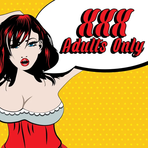 XXX. Adults only 18+ Pop Art sign. Sexy girl vector illustration. — Stock Vector