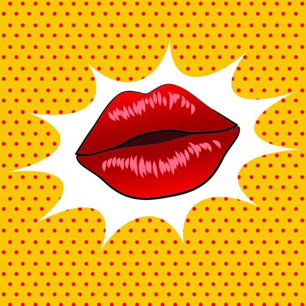Kiss & älskar Pop Art sexiga våta röda läppar — Stock vektor