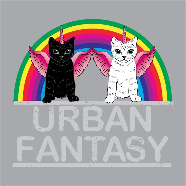 Urban Fantasy. kucing unicorn yang lucu - Stok Vektor