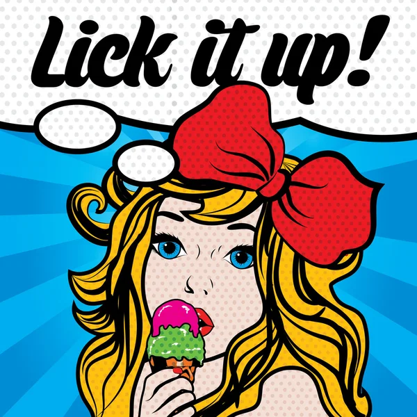 Pop Art Woman LICK IT UP! sign. — Stock Vector