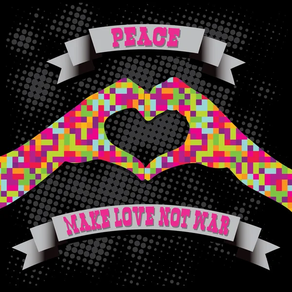 Aşk yapmak değil savaş - hippi tarzı. Piksel — Stok Vektör