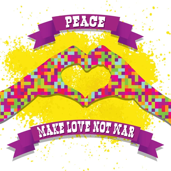Make Love Not War - Hippie style. Pixels — Stock Vector