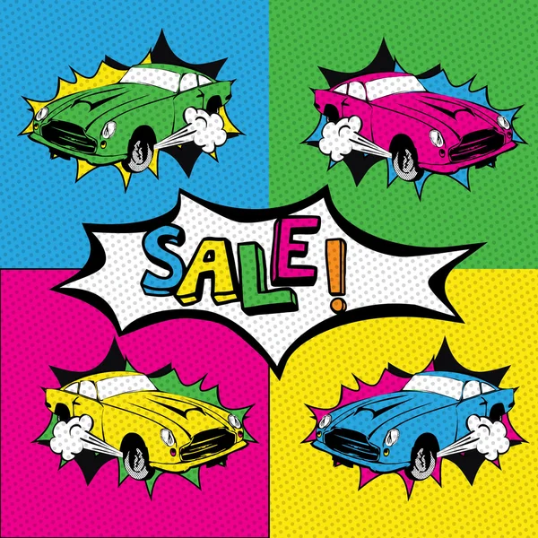 Pop art Carros coloridos . —  Vetores de Stock