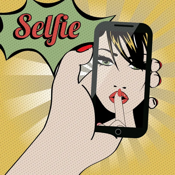 Perempuan Selfie Seni Pop - Stok Vektor