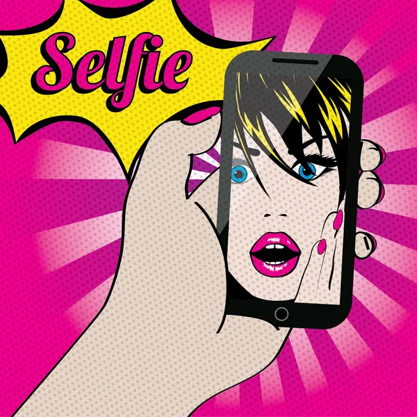 Donna selfie Pop Art — Vettoriale Stock