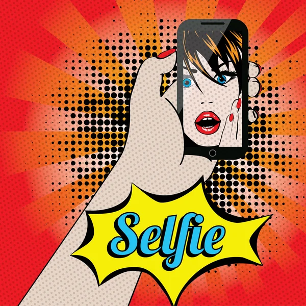 Kobieta Selfie Pop-artu — Wektor stockowy