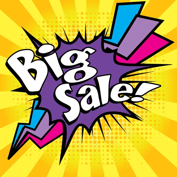 Pop Art comics icon "Big Sale!" (en inglés). Burbuja del habla — Vector de stock