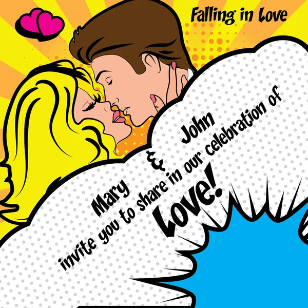 "Falling in Love ". Карточка свадебного мультфильма поп-арта — стоковый вектор