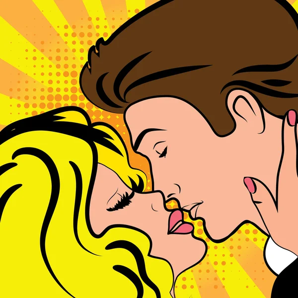 Pop Art Embrasser Couple amoureux . — Image vectorielle