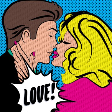 Aşık çift öpüşme sanat pop.