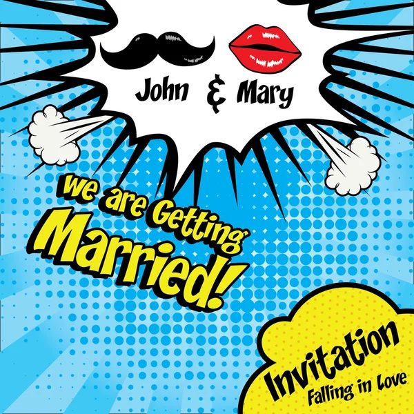 "We are getting Married". Pop Art Wedding Cartoon card — Stock Vector