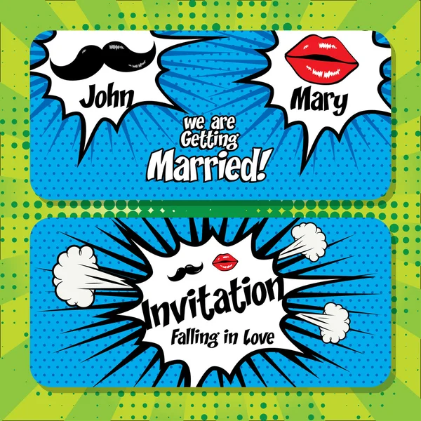 "We gaan trouwen ". Popart bruiloft cartoon kaart — Stockvector