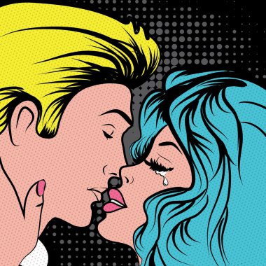 Aşık çift öpüşme sanat pop.