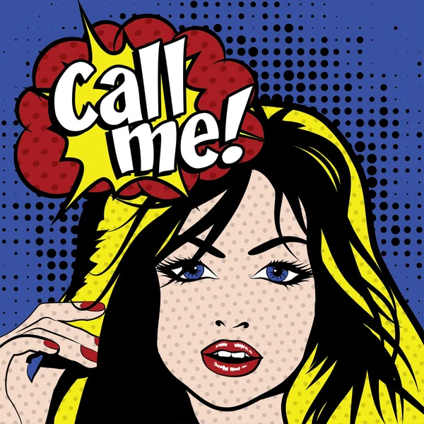 Mujer de arte pop "LLámame !" — Vector de stock