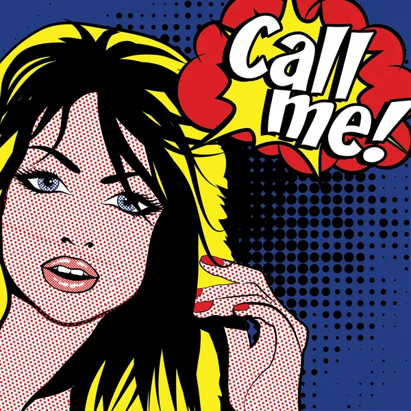 Женщина поп-арта "Звоните мне !" — стоковый вектор