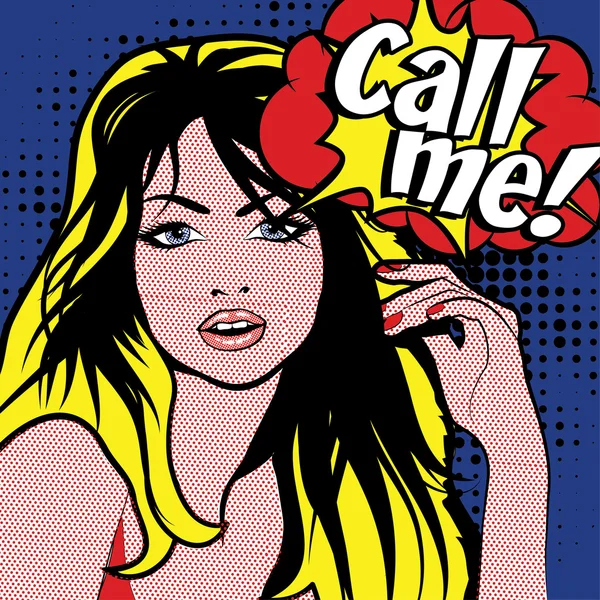 Pop Art Mulher "Me chamar !" —  Vetores de Stock