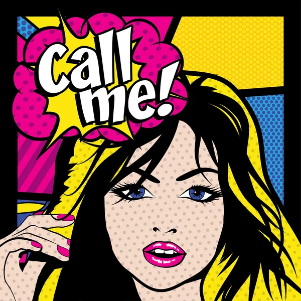 Pop Art Mulher "Me chamar !" — Vetor de Stock