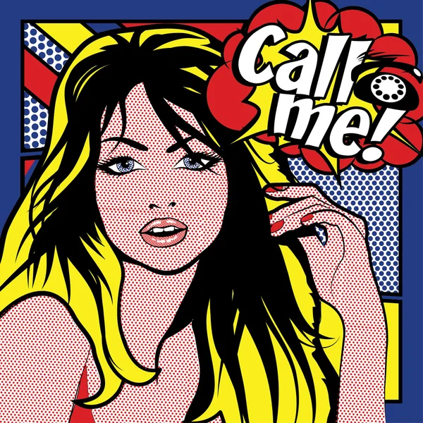 Pop-artu, kobieta "Zadzwoń do mnie!" — Wektor stockowy
