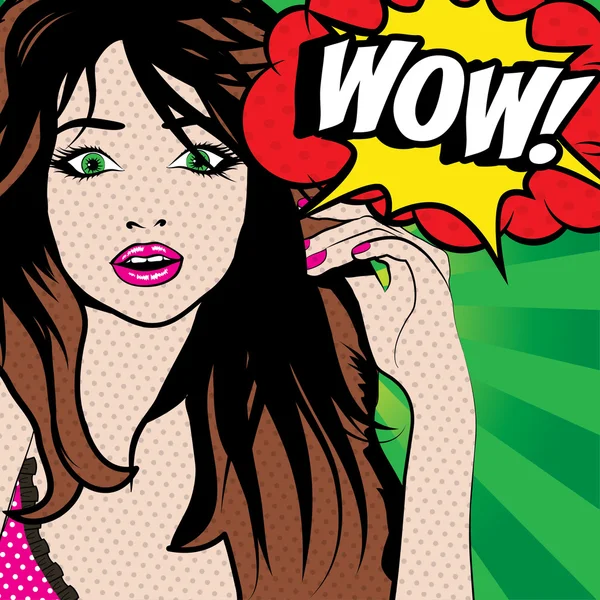 Pop Art Woman "WOW!" signo . — Vector de stock