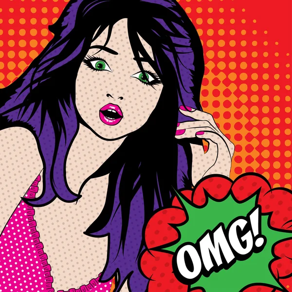 Mulher Pop Art "OMG!" sinal . —  Vetores de Stock