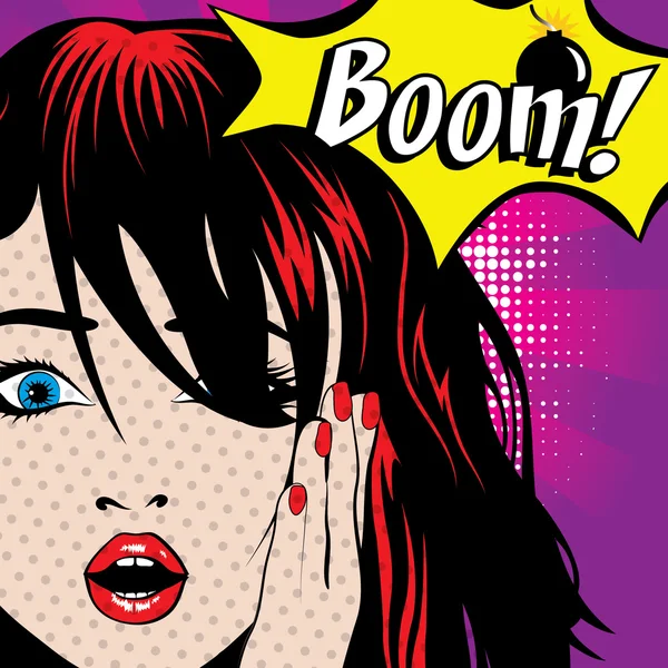 Pop Art kadın "Boom!" işareti — Stok Vektör