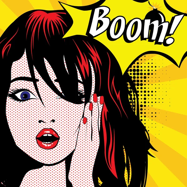 Pop Art kvinna "Boom!" skylt — Stock vektor