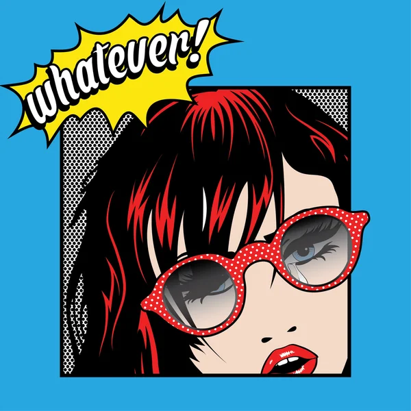 Pop Art Woman with Glasses - WhATEVER ! — стоковый вектор