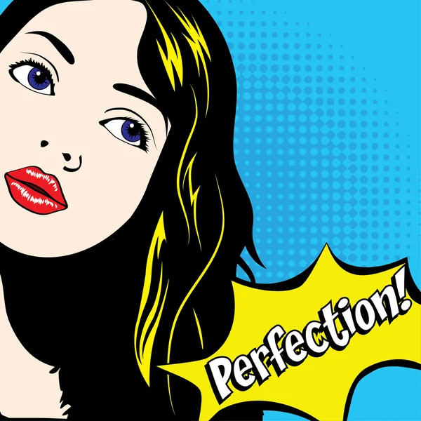 Pop Art Woman - ¡PERFECCIÓN! signo . — Vector de stock