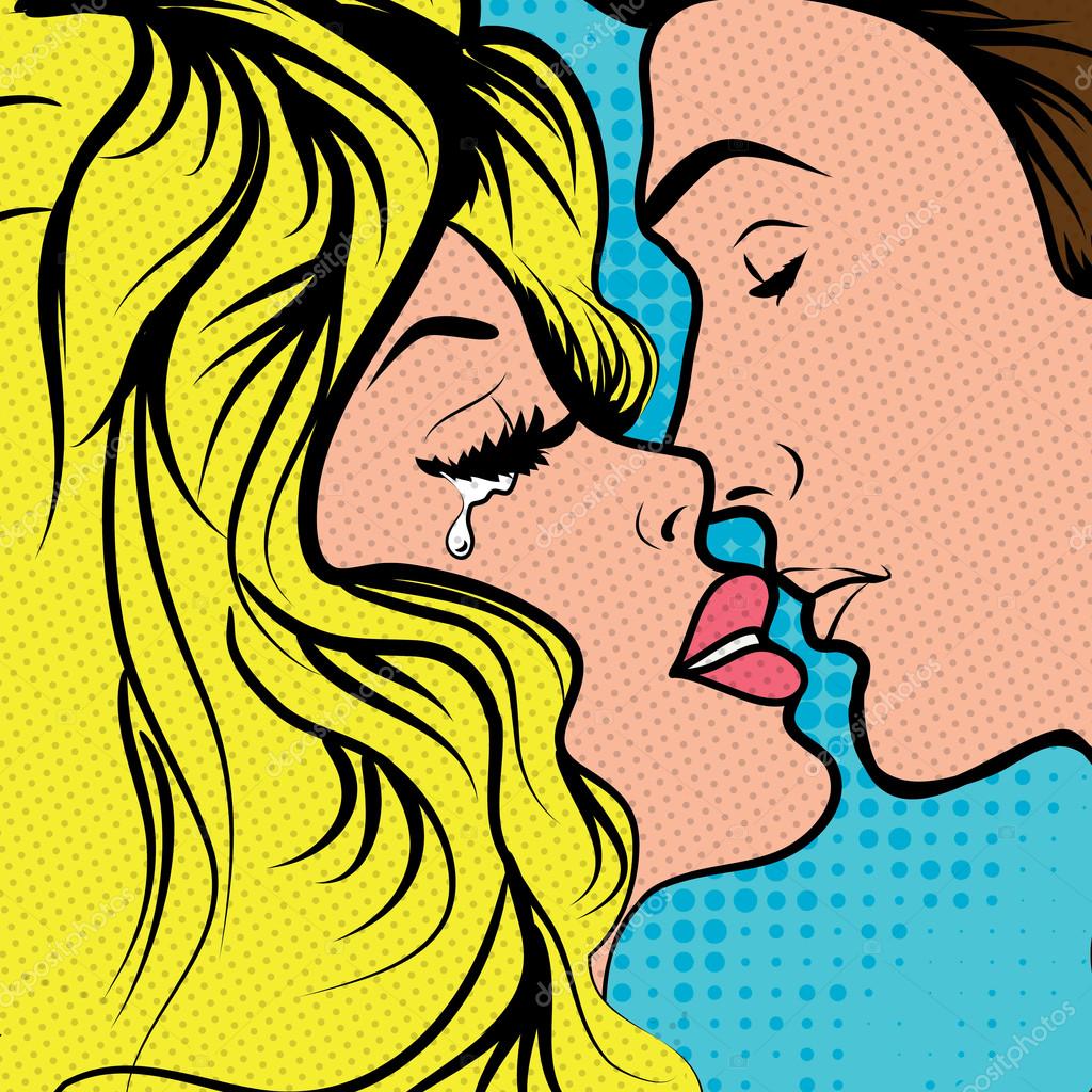 Pop Art Illustration Of A Lesbian Couple Kissing Stock Illustration